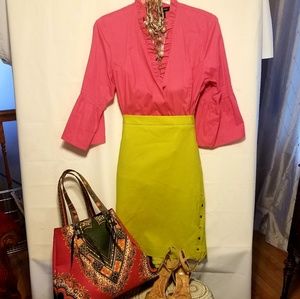 PLUS SIZE LOVELY LIME GOLD SIDE SNAP SKIRT